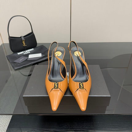 YSL 25S SLINGBACK HIGH HEELS 90 MM IN DARK ORANGE LAMBSKIN WITH GOLD HARDWARE STYLE 4