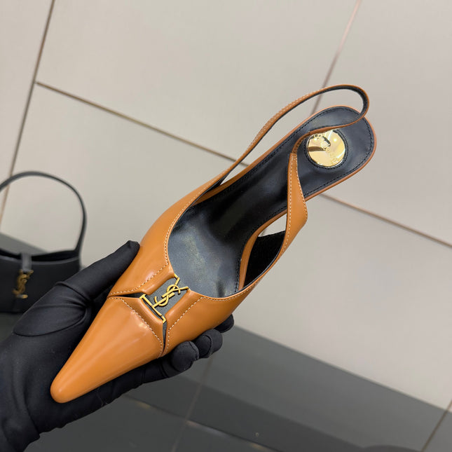 YSL 25S SLINGBACK HIGH HEELS 90 MM IN DARK ORANGE LAMBSKIN WITH GOLD HARDWARE STYLE 4