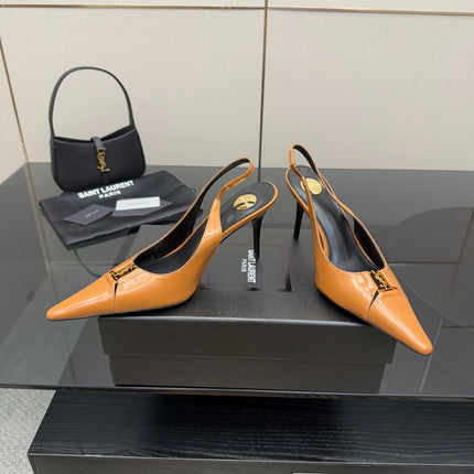 YSL 25S SLINGBACK HIGH HEELS 90 MM IN DARK ORANGE LAMBSKIN WITH GOLD HARDWARE STYLE 4
