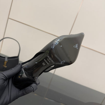 YSL 25S SLINGBACK HIGH HEELS 90 MM IN BLACK SMOOTH LAMBSKIN WITH GOLD HARDWARE STYLE 3