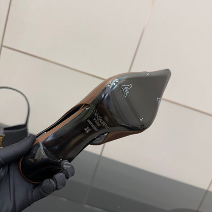 YSL 25S SLINGBACK HIGH HEELS 90 MM IN CHESTNUT BROWN LAMBSKIN WITH GOLD HARDWARE STYLE 1