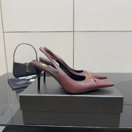 YSL 25S SLINGBACK HIGH HEELS 90 MM IN DARK RED LAMBSKIN WITH GOLD HARDWARE STYLE 2