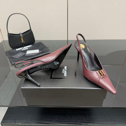 YSL 25S SLINGBACK HIGH HEELS 90 MM IN DARK RED LAMBSKIN WITH GOLD HARDWARE STYLE 2