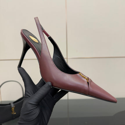 YSL 25S SLINGBACK HIGH HEELS 90 MM IN DARK RED LAMBSKIN WITH GOLD HARDWARE STYLE 2