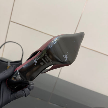 YSL 25S SLINGBACK HIGH HEELS 90 MM IN DARK RED LAMBSKIN WITH GOLD HARDWARE STYLE 2