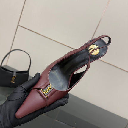 YSL 25S SLINGBACK HIGH HEELS 90 MM IN DARK RED LAMBSKIN WITH GOLD HARDWARE STYLE 2