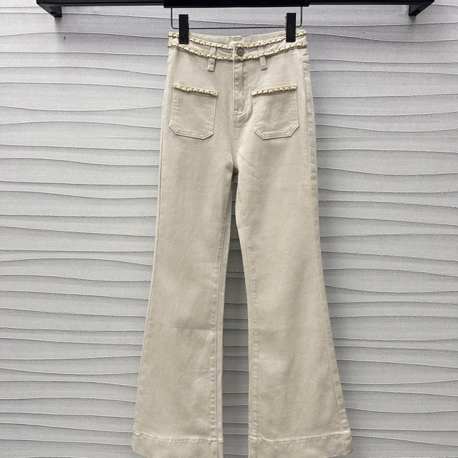 CHANEL LIGHT BEIGE FLARED JEANS
