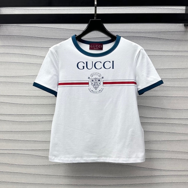 GG White Blue Cotton Jersey T-shirt With Print