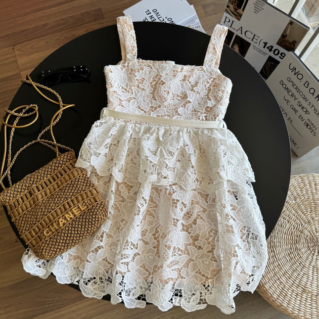 WHITE FLORAL LACE DRESS 25S IN LACE MATERIAL 267155