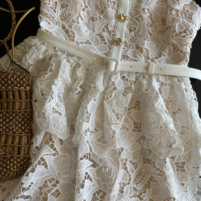WHITE FLORAL LACE DRESS 25S IN LACE MATERIAL 267155