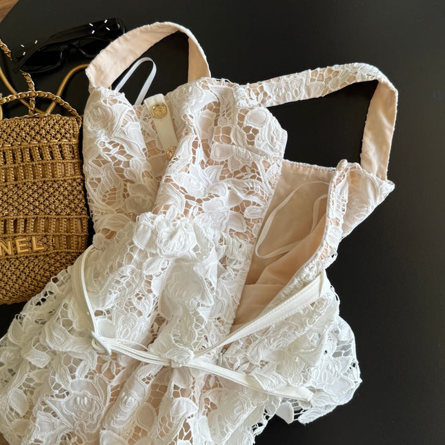 WHITE FLORAL LACE DRESS 25S IN LACE MATERIAL 267155