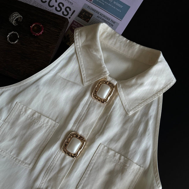 POLO COLLAR PINAFRORE DRESS 25S IN LINEN 267128