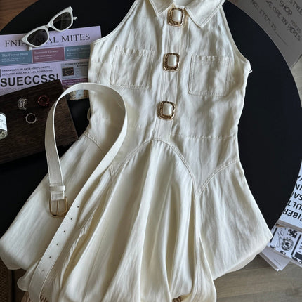 POLO COLLAR PINAFRORE DRESS 25S IN LINEN 267128