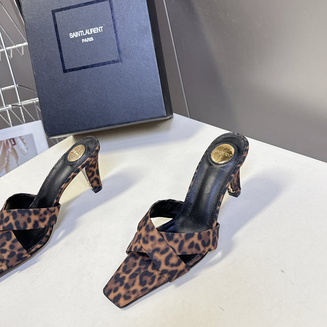 YSL 25S JILL MULES 75MM IN LEOPARD PRINT SMOOTH CALFSKIN