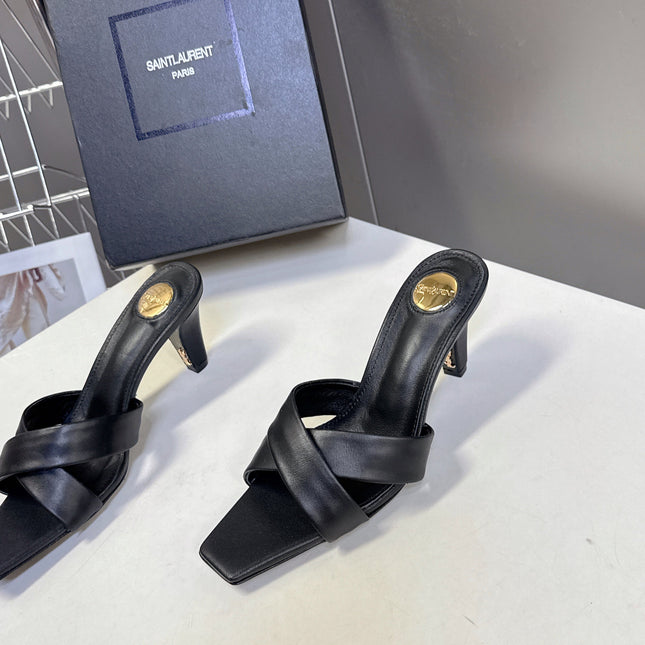 YSL 25S JILL MULES 75MM IN BLACK SMOOTH CALFSKIN