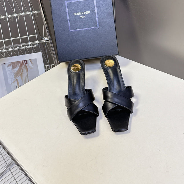 YSL 25S JILL MULES 75MM IN BLACK SMOOTH CALFSKIN