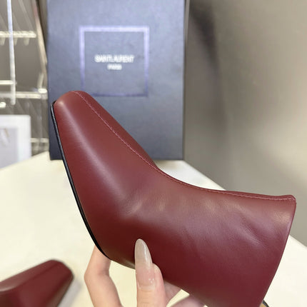 YSL 25S HIGH-HEEL SANDALS 75 MM IN DARK RED LAMBSKIN