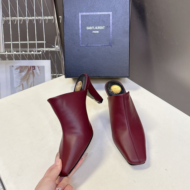 YSL 25S HIGH-HEEL SANDALS 75 MM IN DARK RED LAMBSKIN