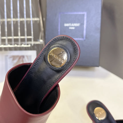 YSL 25S HIGH-HEEL SANDALS 75 MM IN DARK RED LAMBSKIN