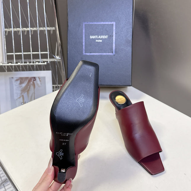 YSL 25S HIGH-HEEL SANDALS 75 MM IN DARK RED LAMBSKIN