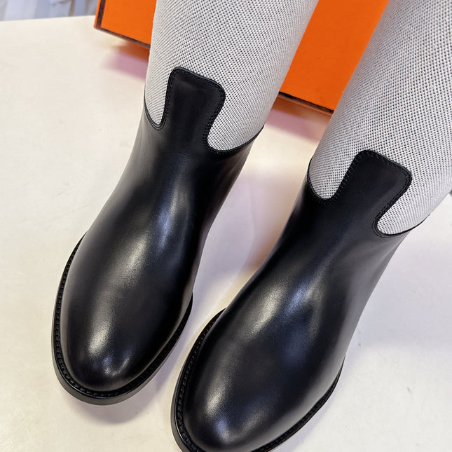 HM 25S JUMPING BOOT IN BLACK LAMBSKIN AND GREY CANVAS WITH SILVER HARDWARE