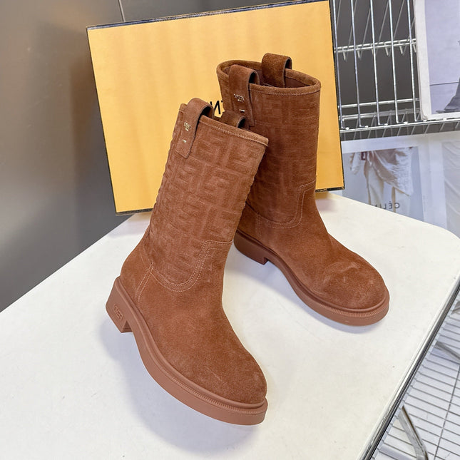 FENDI 25S BOOTS IN BROWN SUEDE