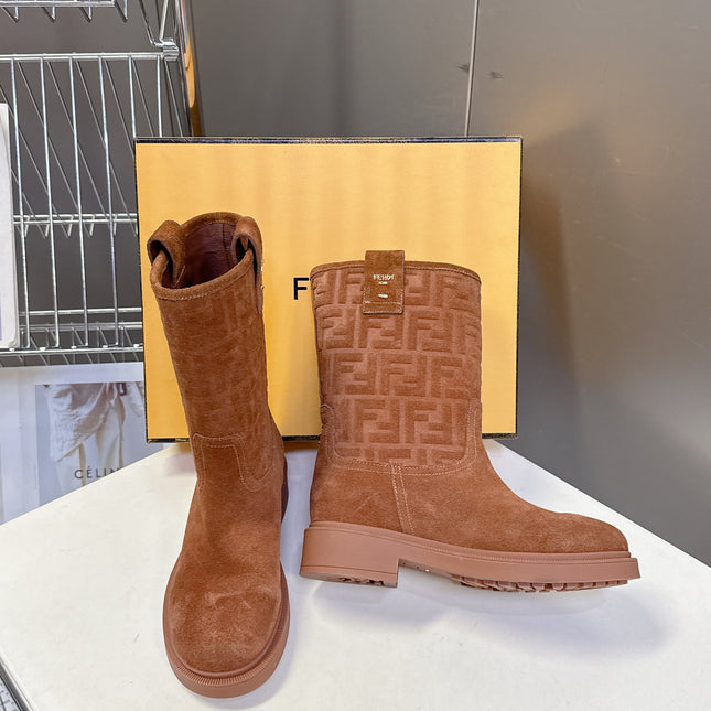 FENDI 25S BOOTS IN BROWN SUEDE