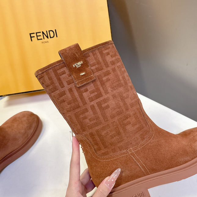 FENDI 25S BOOTS IN BROWN SUEDE