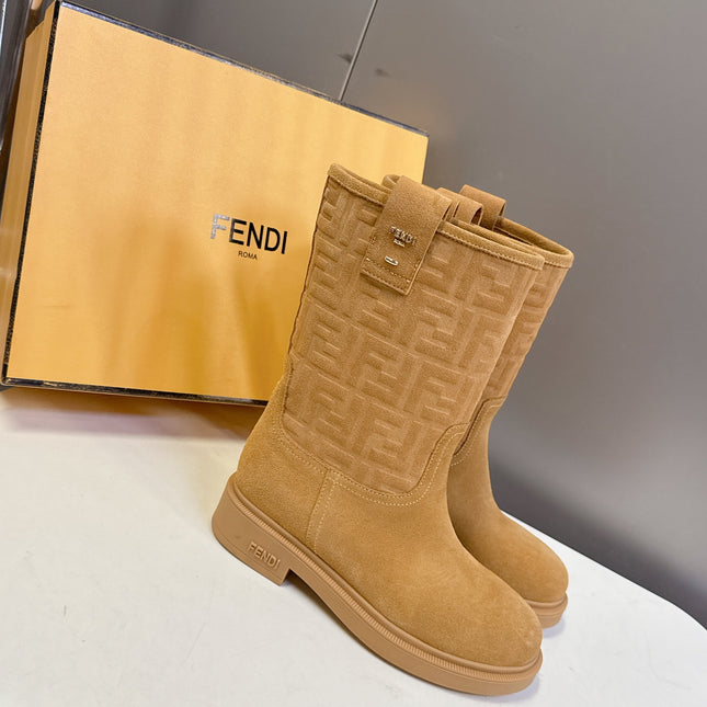 FENDI 25S BOOTS IN GOLDEN BROWN SUEDE