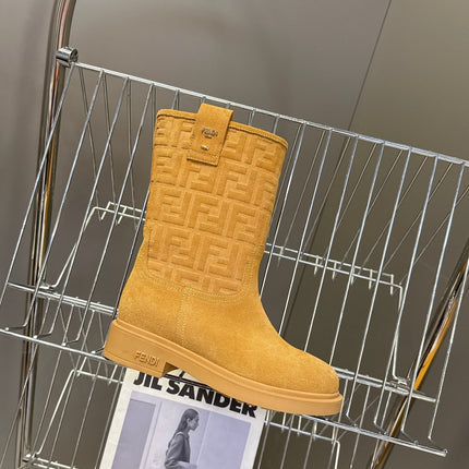 FENDI 25S BOOTS IN GOLDEN BROWN SUEDE