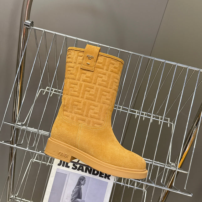 FENDI 25S BOOTS IN GOLDEN BROWN SUEDE
