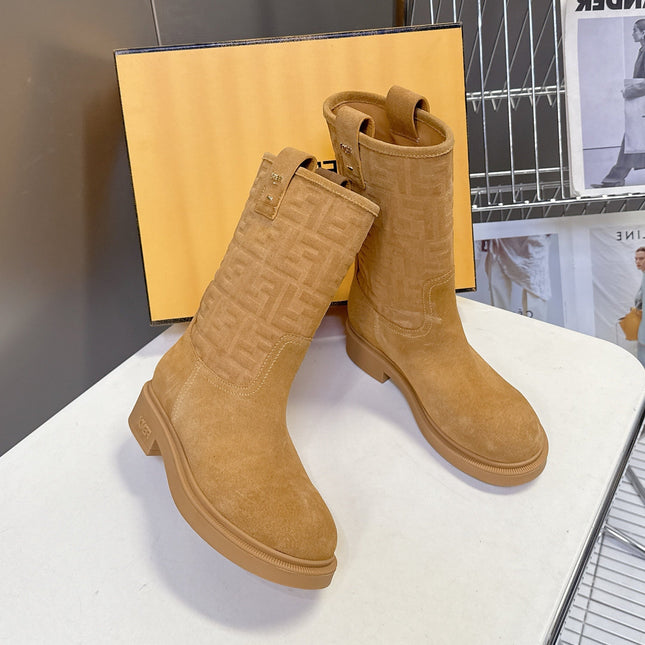 FENDI 25S BOOTS IN GOLDEN BROWN SUEDE