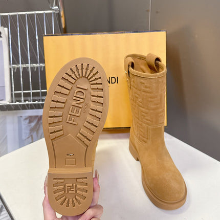 FENDI 25S BOOTS IN GOLDEN BROWN SUEDE