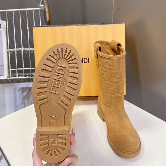 FENDI 25S BOOTS IN GOLDEN BROWN SUEDE