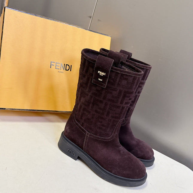 FENDI 25S BOOTS IN DARK CHOCOLATE BROWN SUEDE