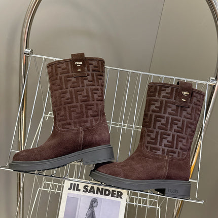 FENDI 25S BOOTS IN DARK CHOCOLATE BROWN SUEDE