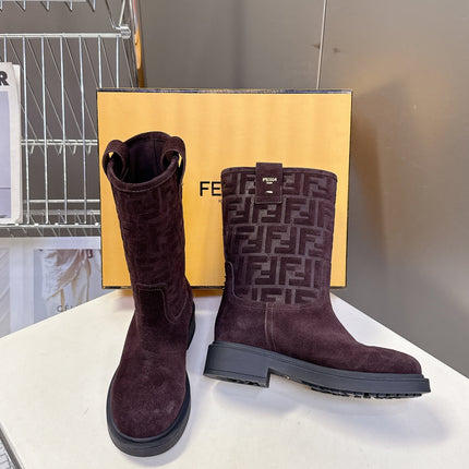 FENDI 25S BOOTS IN DARK CHOCOLATE BROWN SUEDE