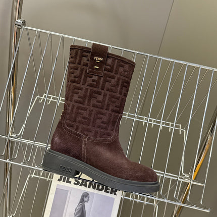 FENDI 25S BOOTS IN DARK CHOCOLATE BROWN SUEDE