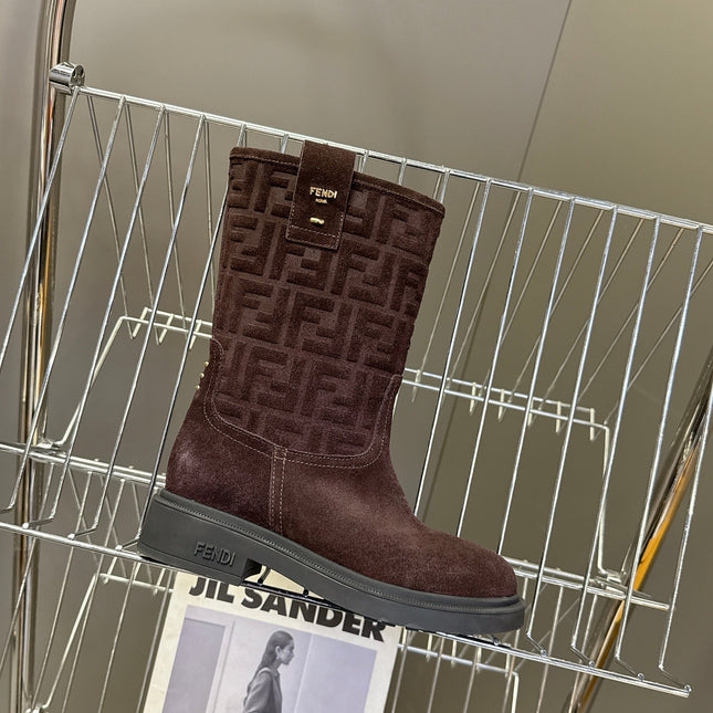 FENDI 25S BOOTS IN DARK CHOCOLATE BROWN SUEDE