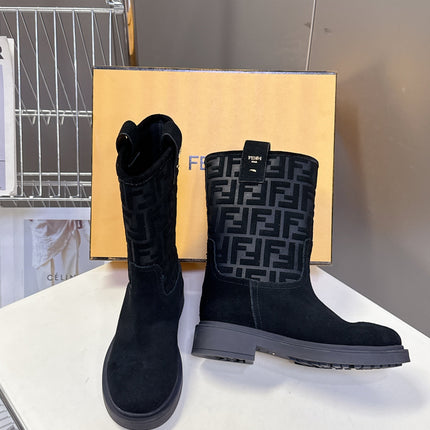 FENDI 25S BOOTS IN BLACK SUEDE