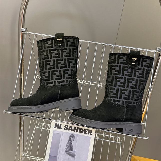 FENDI 25S BOOTS IN BLACK SUEDE