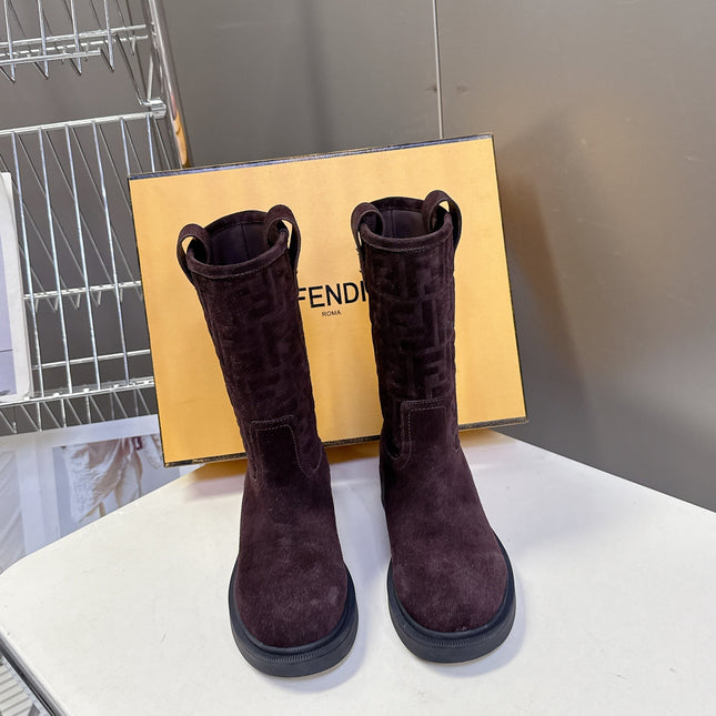 FENDI 25S BOOTS IN DARK CHOCOLATE BROWN SUEDE