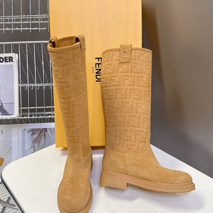 FENDI 25S HIGH-CUT BOOTS IN GOLDEN BROWN SUEDE