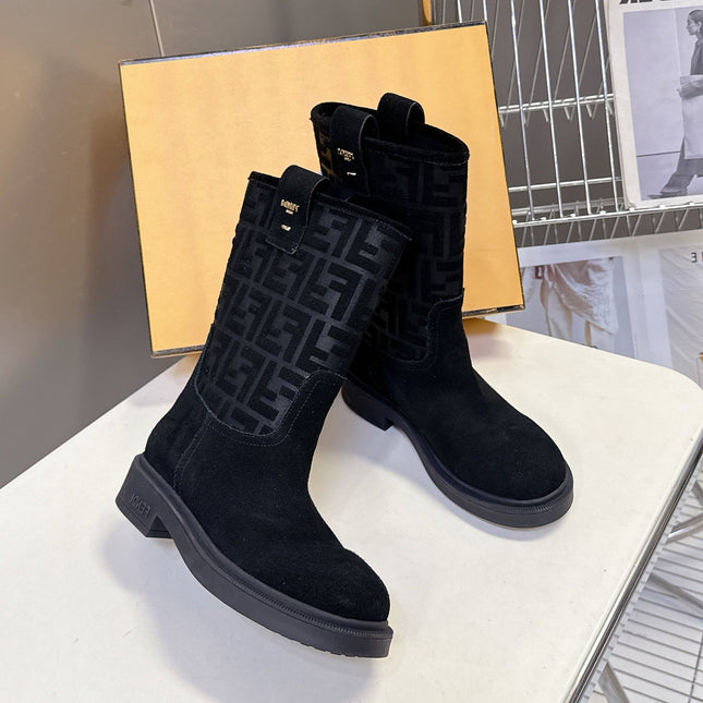FENDI 25S BOOTS IN BLACK SUEDE