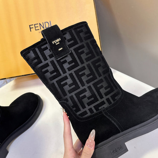 FENDI 25S BOOTS IN BLACK SUEDE