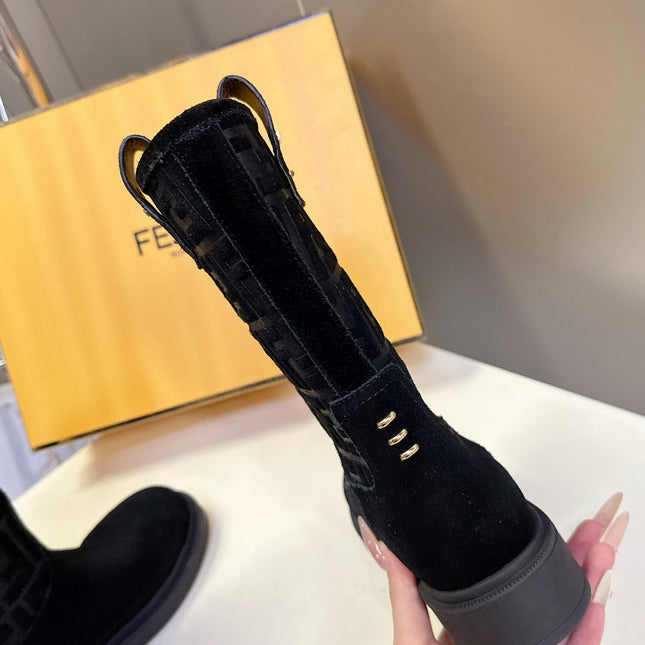 FENDI 25S BOOTS IN BLACK SUEDE