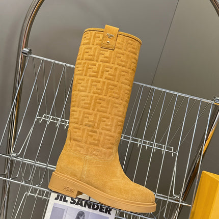 FENDI 25S HIGH-CUT BOOTS IN GOLDEN BROWN SUEDE