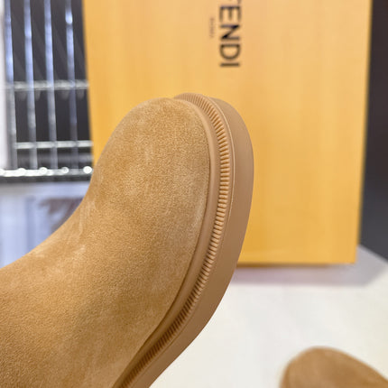 FENDI 25S HIGH-CUT BOOTS IN GOLDEN BROWN SUEDE