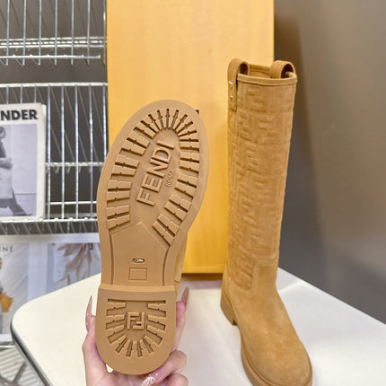 FENDI 25S HIGH-CUT BOOTS IN GOLDEN BROWN SUEDE