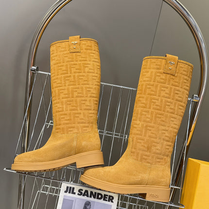 FENDI 25S HIGH-CUT BOOTS IN GOLDEN BROWN SUEDE